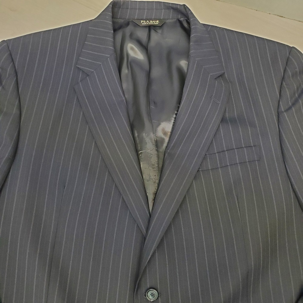Jos A Bank Mens 48R Navy Blue Pinstripe 100% Wool 2 Button Blazer Dark Academia
